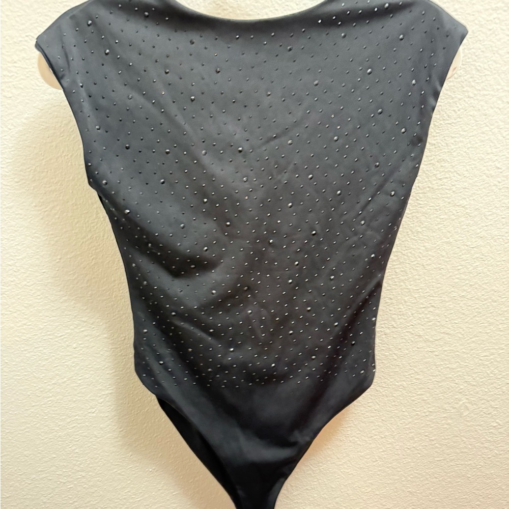 Rhinestone Bodysuit – Black Sleeveless Sparkle - Picture 2 of 6